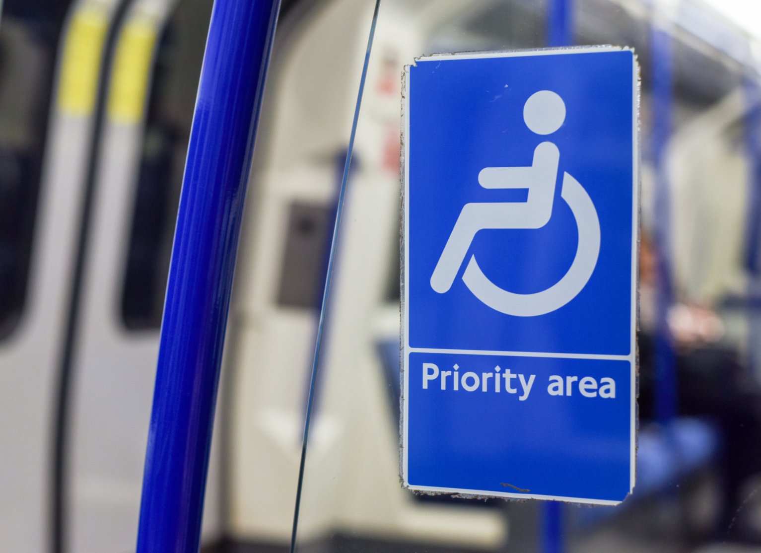 Priority area sign on a London tube train